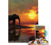 Puzzle de 1000 pièces pour Adolescents Éléphant au Coucher du Soleil Stimule Le Cerveau Jeu éducatif et Amusant pour Toute la Famille (14 Ans et Plus) (50x75cm)