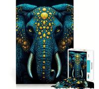 Puzzle de 1000 pièces pour Adolescents,éléphant Bleu et Or,Assemblage Lisse,Jeu de réflexion Amusant,Cadeau,Jeu Relaxant,activité de Loisirs de Noël (50x75cm)