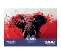 Puzzle De 1000 Pièces pour Adolescents Elephant with Red Paint Splatter Puzzles pour Adultes, Jeu De Réflexion, Cadeau D'assemblage De Motifs pour Les Amis Et La Famille 38x26cm/1000pcs