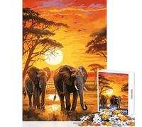 Puzzle de 1000 pièces pour Adolescents Éléphants Coucher de Soleil sur l'Afrique Jeu à Monter soi-même Idée Cadeau Jeu éducatif pour stimuler Le Cerveau Dimensions 50x75cm
