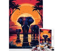 Puzzle de 1000 pièces pour Adolescents Éléphants Coucher de Soleil sur l'Afrique Jeu Antistress Cadeau pour Femmes et Hommes Jeu Familial Activité relaxante Dimensions 38x52cm