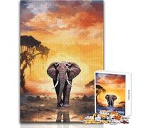 Puzzle de 1000 pièces pour Adolescents - Éléphants, Coucher de Soleil sur l'Afrique - Jeu éducatif, Amusant et Original - Cadeau d'anniversaire - Dimensions:38x52cm