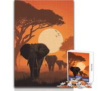 Puzzle de 1000 pièces pour Adolescents - Éléphants d'Afrique au Coucher du Soleil - Design Magnifique - Jeu pour améliorer la mémoire - Cadeau d'anniversaire - Dimensions : 38x26cm