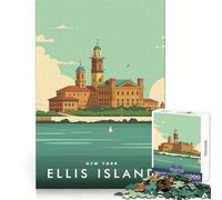 Puzzle de 1000 pièces pour Adolescents Ellis Island New York Jeu d'ajustement précis Entraînement et Concentration Amusant Cadeau d'anniversaire Artistique (38x52cm)