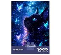 Puzzle De 1000 Pièces Pour Adolescents Enchanted Black Cat with Magical Birds Puzzles Pour Adultes, Jouets Anti-stress, Améliorent La Mémoire, Cadeaux D'anniversaire Et De Noël Uniques 38x26cm/1000pcs