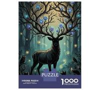 Puzzle De 1000 Pièces pour Adolescents Enchanted Forest Stag with Glowing Flowers Puzzles pour Adultes - Jeux De Détente, D'analyse Et De Logique - Cadeaux De Noël Et d'anniversaire 52x38cm/1000pcs