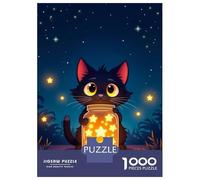 Puzzle De 1000 Pièces pour Adolescents Enchanted Whiskers - Starlit Cat & Golden Jar in Moonlit Serenity Puzzle Jeu Manuel Difficile Difficile Cadeaux pour Les Amis Et La Famille 70x50cm/1000pcs