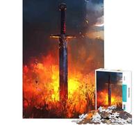 Puzzle de 1000 pièces pour Adolescents Épée en Flammes Jeu Stimulant et éducatif Une véritable œuvre d'art Un (Dimensions 38x26cm)