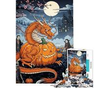 Puzzle de 1000 pièces pour Adolescents et Adultes Thème Halloween Dragon Citrouille et Vampires Jeu de Construction Une œuvre d'art Unique pour Un Anniversaire ou Noël (38x52cm)