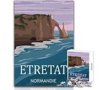 Puzzle de 1000 pièces pour Adolescents - Étretat, Normandie - Affiche de Voyage - Jeu Pratique - Cadeau Anti-Stress pour Femmes - Dimensions : 38x26cm