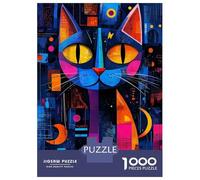 Puzzle De 1000 Pièces pour Adolescents Expressionist Geometry Cat - Vibrant Abstract Feline Art Puzzle Adulte Jeu Manuel D'assemblage De Motifs Idéal comme Cadeau 52x38cm/1000pcs