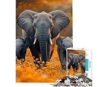 Puzzle de 1000 pièces pour Adolescents Famille d'éléphants dans Un Champ de Fleurs Jeu éducatif Difficile et Stimulant idéal comme Cadeau d'anniversaire à partir de 14 Ans 38x26cm