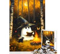 Puzzle de 1000 pièces pour Adolescents Fantômes lisant Autour d'un feu de Camp avec Un Chat décoration Jouet Cadeau d'anniversaire Casse-tête liste de souhaits avec Le Père Noël Dimensions 38x26cm