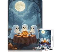 Puzzle de 1000 pièces pour Adolescents:Fantômes prenant Le thé pour Halloween - Jeu Original et Stimulant - Cadeau pour Femmes - Œuvre d’Art - Dimensions:38x52cm
