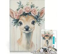 Puzzle de 1000 pièces pour Adolescents, Faon à la Couronne de Roses, Jeu éducatif, Difficile, Cadeau d'anniversaire, Cadeau de Voyage, 38x52cm