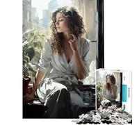 Puzzle de 1000 pièces pour Adolescents Femme Assise près d'une fenêtre Aide à stimuler Le Cerveau décoration Murale Jouet adapté aux Personnes de 14 Ans et Plus (38x52cm)