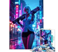 Puzzle de 1000 pièces pour Adolescents Femme Cyberpunk armée d'un Pistolet Défi Difficile à relever Jouet à Monter soi-même À partir de 14 Ans (38x26cm)