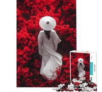Puzzle de 1000 pièces pour Adolescents Femme en Blanc avec des Fleurs Rouges Activités Amusantes à la Maison améliore la mémoire Jeux en Famille Convient aux 14 Ans et Plus (38x26cm)