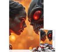 Puzzle de 1000 pièces pour Adolescents Femme Face à Une créature Extraterrestre Jeu Anti-Stress Cadeau d'anniversaire Jeu de Manipulation Stimule Le Cerveau Dimensions 38x52cm