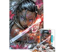 Puzzle de 1000 pièces pour Adolescents Femme guerrière avec épée et Fleurs Jeu Amusant Décoration Parfaite pour Toute la Famille (Dimensions 50x75cm)