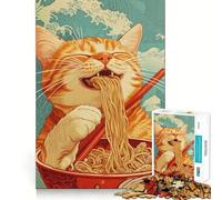 Puzzle de 1000 pièces pour Adolescents Festin de Nouilles pour Chat »,Jeu d'ajustement serré,activité cérébrale Intelligente,Moment de détente,activité d'anniversaire (50x75cm)