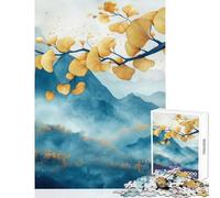 Puzzle de 1000 pièces pour Adolescents Feuilles dorées sur Montagnes brumeuses Paysage paisible Jeu Familial pour s'amuser en Famille Jouet Anti-Stress Renforce l'amour Entre Les Couples (26x38cm)