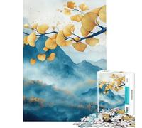 Puzzle de 1000 pièces pour Adolescents Feuilles dorées sur Montagnes brumeuses Paysage paisible Puzzle Artistique pour Adultes Jeu de Construction à Faire soi-même Jeu Stimulant pour Passer Le Temps