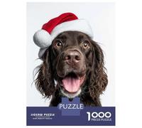 Puzzle De 1000 Pièces pour Adolescents Field Spaniel Dog with Santa Hat Portrait Puzzle Anti-Stress, Amusant Et Original, Cadeau Unique pour Un Anniversaire Ou Noël 38x26cm/1000pcs