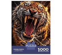 Puzzle De 1000 Pièces pour Adolescents Fierce Tiger Roaring with Water Splashing Casse-tête pour Adolescents - Jeu Difficile Et Stimulant - Cadeau 38x26cm/1000pcs