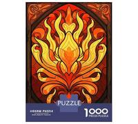Puzzle De 1000 Pièces pour Adolescents Fiery Floral Stained Glass Design Puzzles pour Adultes, Jouet, Décoration Murale, Une Œuvre d'art, Difficile Et Stimulant 52x38cm/1000pcs