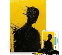 Puzzle de 1000 pièces pour Adolescents,Figure Noire sur Fond Jaune,découpe précise,Jeu Stimulant,Moment de détente,activité créative de Noël (50x75cm)