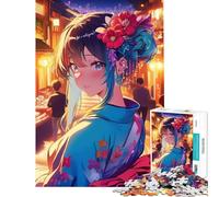 Puzzle de 1000 pièces pour Adolescents Fille d'anime en Kimono dans Une Rue de Tokyo Idéal pour Un Anniversaire ou Noël Améliore la mémoire Jouet Anti-Stress Convient aux 14 Ans et Plus (38x26cm)