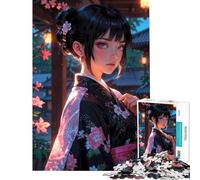 Puzzle de 1000 pièces pour Adolescents Fille d'anime en Kimono ; Jeune Fille Sakura enchanteresse ; Défi éducatif ; Jeu de réflexion Difficile ; À partir de 14 Ans (50x75cm)