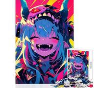 Puzzle de 1000 pièces pour Adolescents Fille d'anime Souriante avec Masque de démon Jeu éducatif Idée Cadeau pour Un Père Noël Secret Jeu de Manipulation Renforce l'amour Entre Couples 38x26cm