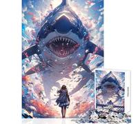 Puzzle de 1000 pièces pour Adolescents Fille Face à Un Requin géant Jeu Anti-Stress Idée Cadeau Jeu Familial Entraîne Le Cerveau et la dextérité Dimensions 38x52cm