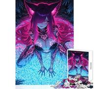 Puzzle de 1000 pièces pour Adolescents Fille Renard néon sur Cercle Lumineux Jeux Amusants découpe de précision décoration intérieure Jouet Anti-Stress Cadeau (38x26cm)