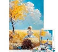 Puzzle de 1000 pièces pour Adolescents Fille sur Une Botte de Foin dans Un Champ Jeu éducatif découpe de précision décoration intérieure Jouet Anti-Stress Cadeau (38x52cm)