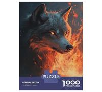 Puzzle De 1000 Pièces pour Adolescents Flame-Embraced Wolf Puzzles pour Adultes, Jeux De Détente, Assemblage De Motifs, Activités Amusantes À La Maison, 52x38cm/1000pcs