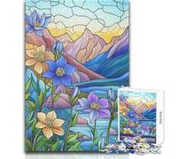 Puzzle de 1000 pièces pour Adolescents - Fleurs de Montagne et vitraux - Jeu au Design Magnifique - Défi Difficile - Jouet Anti-Stress - Dimensions 38x26cm