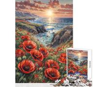 Puzzle de 1000 pièces pour Adolescents Fleurs de Pavot Rouge près de la mer Jeu de réflexion de 1000 pièces Idée Cadeau Course de Vitesse Manuelle (38x52cm)