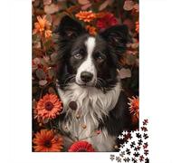Puzzle De 1000 Pièces pour Adolescents Floral Border Collie Portrait-1 Puzzle Anti-Stress, Amusant Et Original, Cadeau Unique pour Un Anniversaire Ou Noël 70x50cm/1000pcs