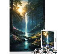 Puzzle de 1000 pièces pour Adolescents Forêt Cascade Coucher de Soleil Jeu éducatif Idée Cadeau Renforce Les Liens d'amitié Dimensions 50x75cm