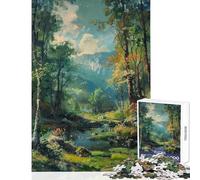 Puzzle de 1000 pièces pour Adolescents Forêt et ruisseau Jeu Familial Améliore Les Souvenirs Décoration intérieure Jouet Renforce l'amour Entre Les Couples (38x26cm)