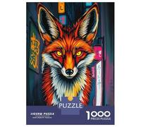Puzzle De 1000 Pièces pour Adolescents Fox in Neon Japanese Cityscape Puzzles pour Adultes - Jeu Manuel - Décoration Intérieure - Cadeaux Uniques pour Anniversaire Et Noël 52x38cm/1000pcs