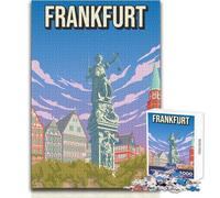Puzzle de 1000 pièces pour Adolescents,Francfort,Allemagne,Affiche de Voyage Vintage,Römerberg,Dame Justice,Divertissement Familial,soirée Jeux,Niveau Difficile,Jouet Anti-Stress,Dimensions 38x26cm
