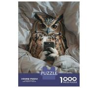 Puzzle De 1000 Pièces pour Adolescents Funny Owl Bed Mobile Phone Puzzle Adulte Jeux Amusants Cadeaux pour Femmes Cadeaux d'anniversaire Et De Noël Uniques 38x26cm/1000pcs