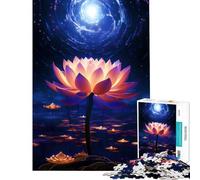 Puzzle de 1000 pièces pour Adolescents Galaxie Lotus Fleur de Lotus Néon Défi éducatif Jeu de détente pour Les 14 Ans et Plus 38x26cm