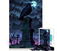 Puzzle de 1000 pièces pour Adolescents Gardien du cimetière ︰ Corbeau sur Pierre tombale - Jeu d'assemblage précis - Activité intellectuelle et relaxante - Idée d'anniversaire (38x26cm)