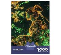 Puzzle De 1000 Pièces pour Adolescents Geisha Bloom Neon Japanese Cherry Blossom Puzzles pour Adultes Jeux Relaxants Découpe De Précision Cadeaux De Noël Et d'anniversaire 52x38cm/1000pcs