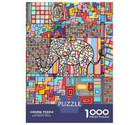Puzzle De 1000 Pièces pour Adolescents Geometric Abstract Mosaic Cubism Elephant Art Puzzle Adulte Jeu Manuel D'assemblage De Motifs Idéal comme Cadeau 38x26cm/1000pcs